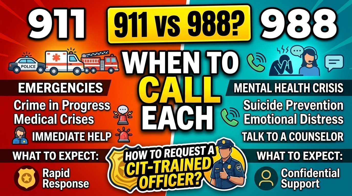 911 vs 988: When to Call Each, What to Expect, and How to Request a CIT-Trained Officer