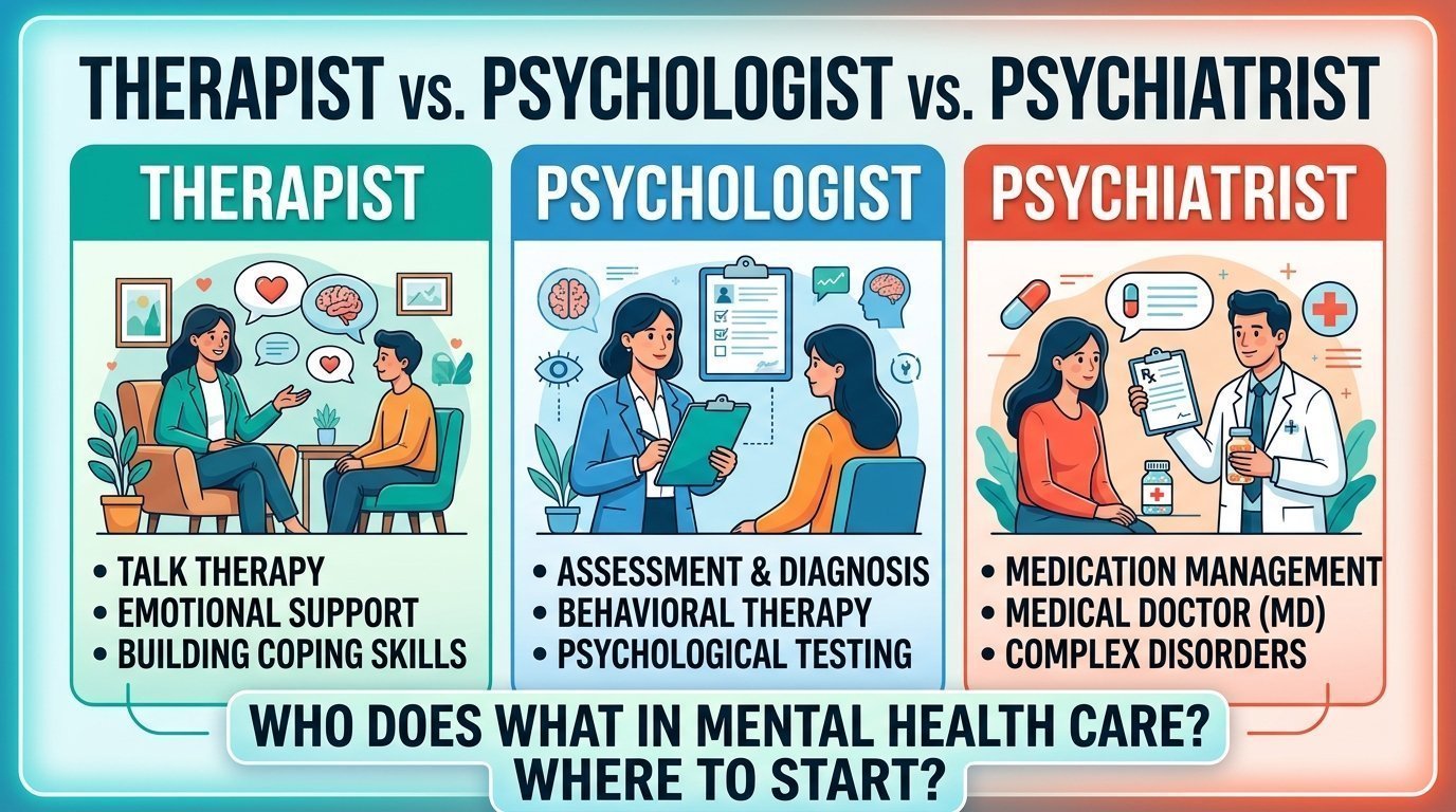 Therapist vs. Psychologist vs. Psychiatrist: Who Does What in Mental Health Care and Where to Start