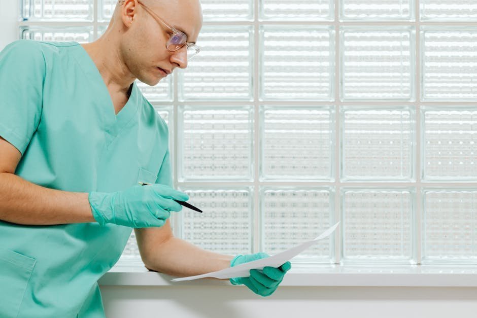 Clinical reviewer reading ASAM criteria documentation on a tablet next to medical records